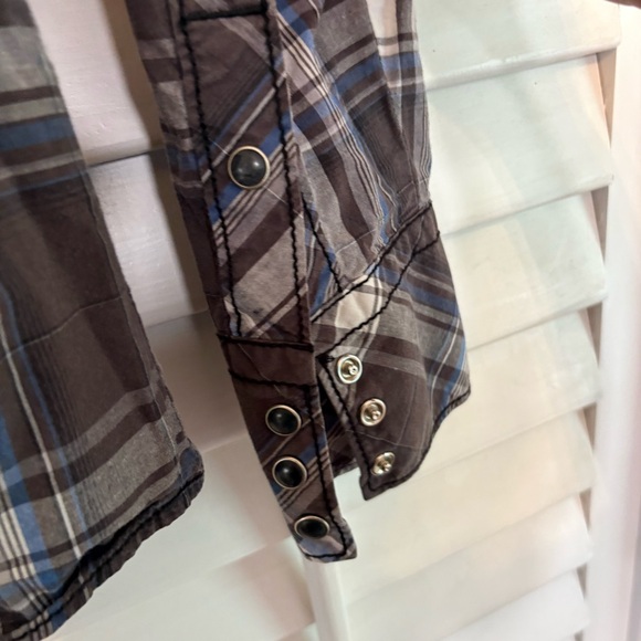 BKE Brown Plaid Pearl Snap Shirt Size Large - Picture 5 of 7